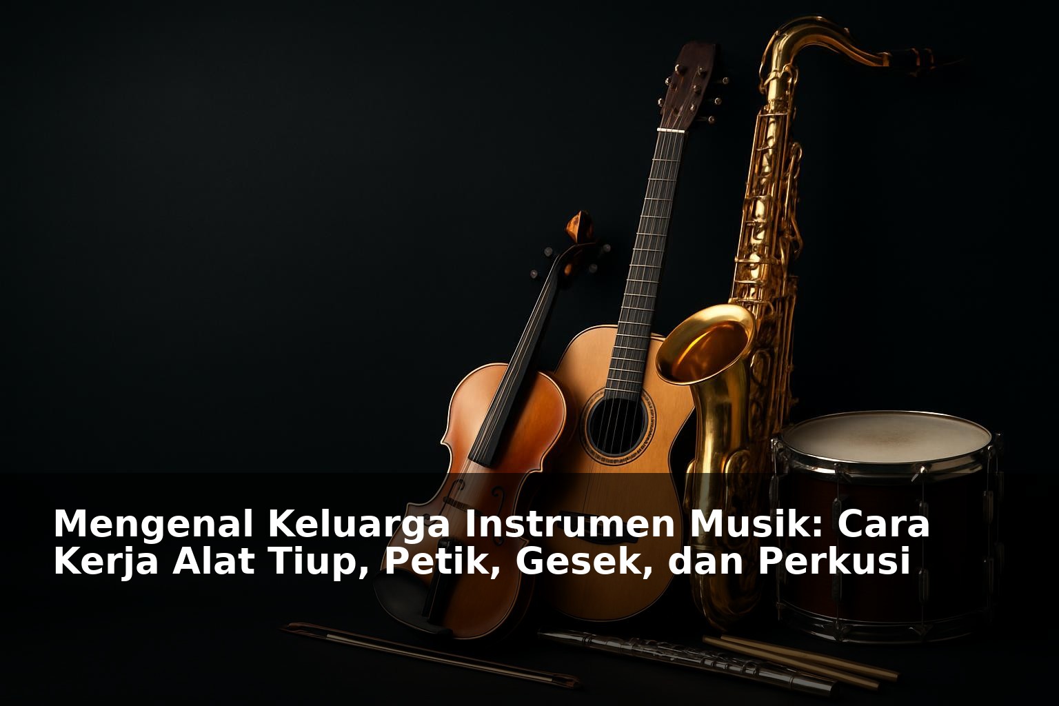 Berbagai jenis alat musik dari keluarga instrumen tiup, petik, gesek, dan perkusi