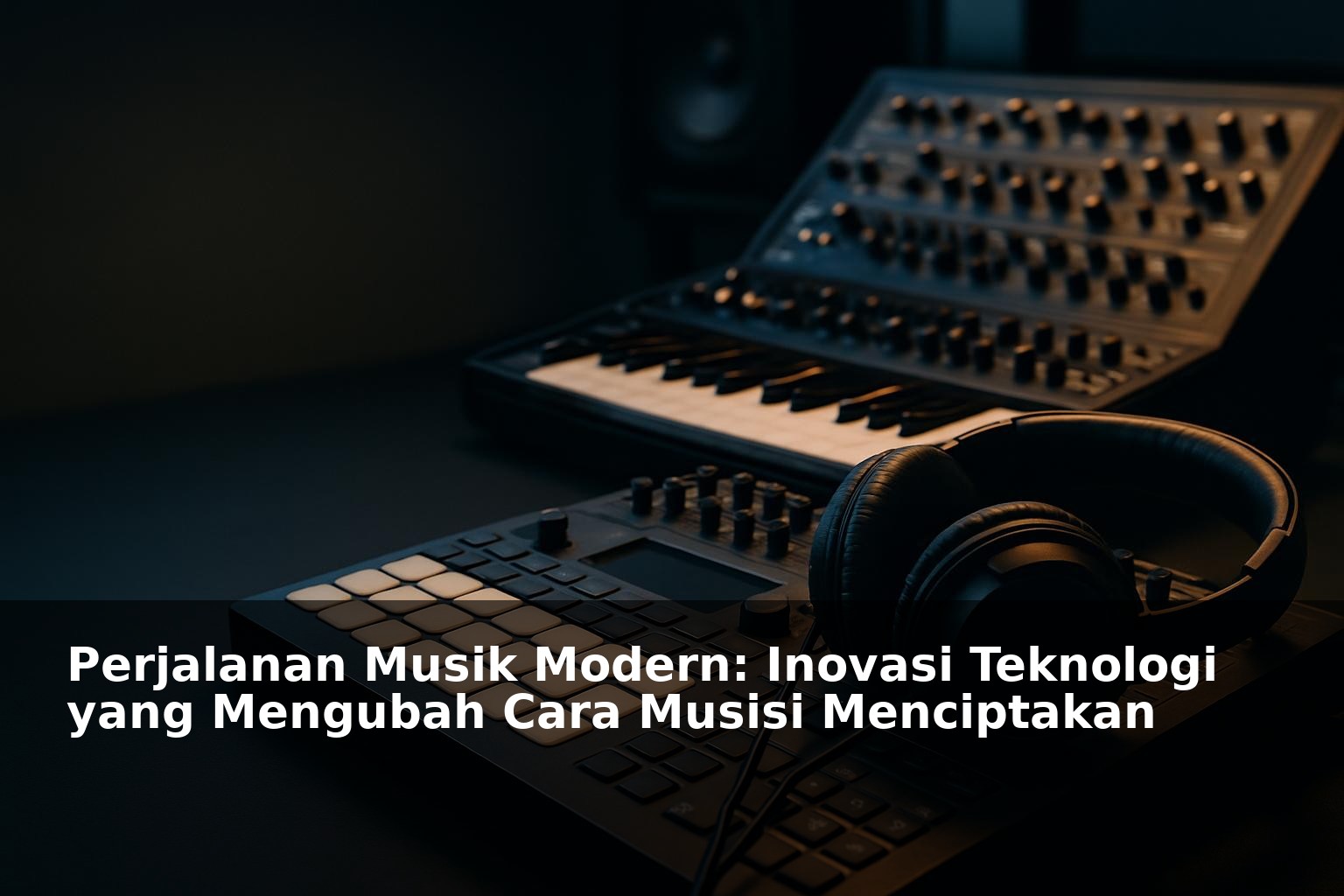 Peralatan musik digital modern dengan pencahayaan sinematik di studio rekaman