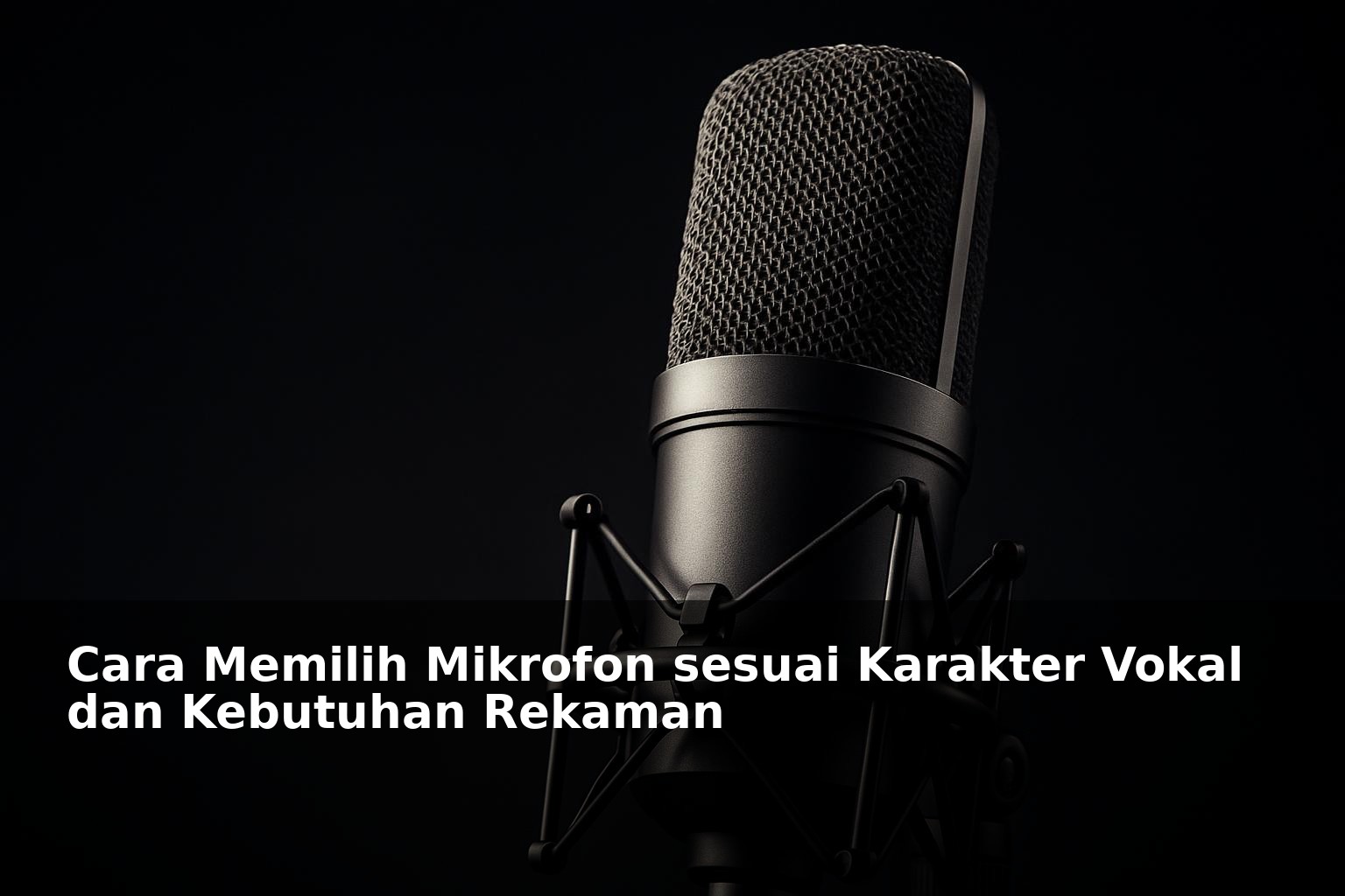 Mikrofon studio modern dengan latar belakang gelap dan pencahayaan cinematic